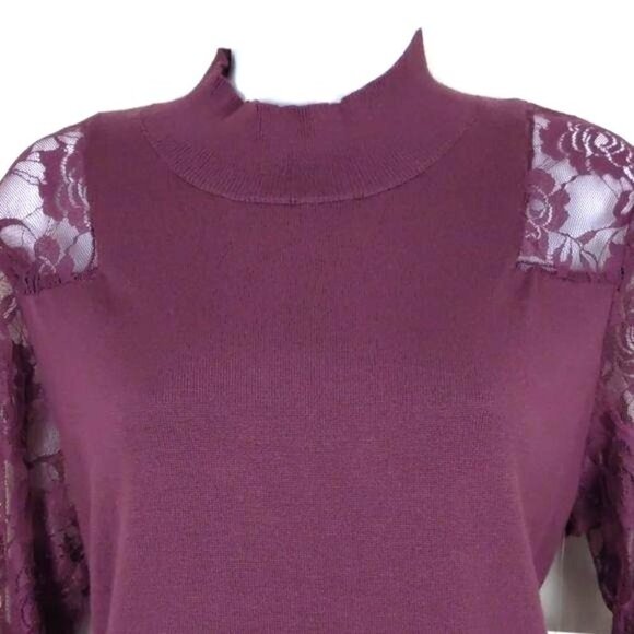 89th & Madison Women's Burgundy turtleneck sweater with lace sleeves M(NWT) - Picture 3 of 11